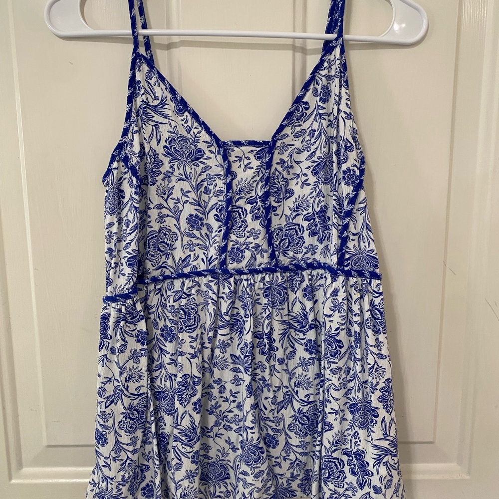 Blue and White Floral Top